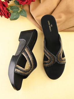 Pelle Albero - Women Embellished Black Wedges Heel
