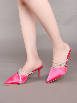 Pelle Albero - Latest Trendy Pink Synthetic Slip-On Heels Mules Sandals