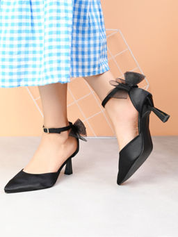 Pelle Albero - Black Colour Bow Heel Sandals