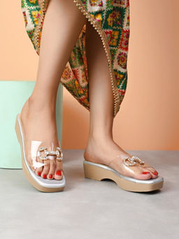Pelle Albero - Silver Colour Transparent Upper Partywear Sandals