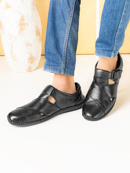 Pelle Albero - Black Leather Comfort Sandal