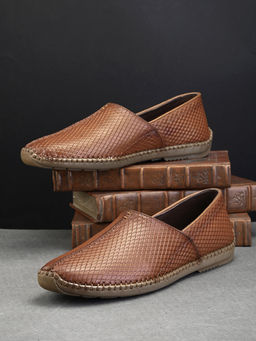 Pelle Albero - Men'S Tan Genuine Leather Slip-On Casual Mojari