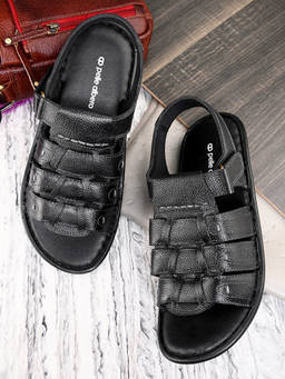 Pelle Albero - Men Black Leather Sandals