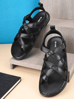 Pelle Albero - Men Black Leather Sandals