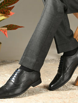 Valentino - Men Black Premium Leather Formal Brogue Shoes