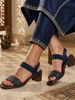 Global Step - Posh Weave Block Green Heels
