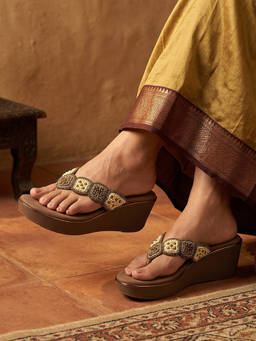Global Step - Zari Platform Wedges Brown Heels