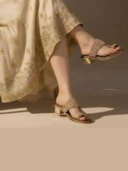 Global Step - Antique Pearl Block Gold Heels