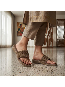 Global Step - Shimmergrid Tan Open Toe Flats