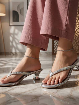 Global Step - Ziva Shimmer Silver Kitten Heels
