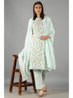 Barara Ethnic - Pastel Blue Floral Kurta Set with Dupatta