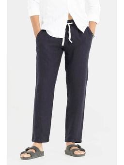 Snitch - Navy Blue Plain Regular Casual Trouser for Men