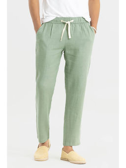 Snitch - Green Plain Regular Casual Trouser for Men