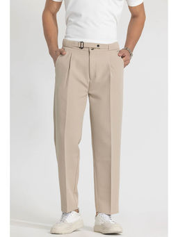 Snitch - Beige Plain Regular Casual Trouser for Men
