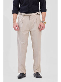 Snitch - Beige Plain Relaxed Formal Trouser for Men