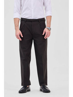 Snitch - Dark Brown Plain Relaxed Formal Trouser for Men