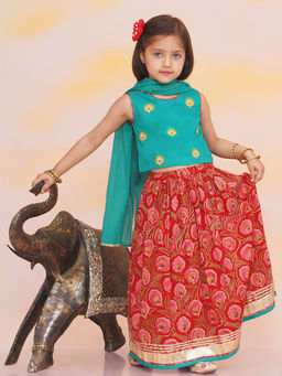 KID1 - Leela Turquoise Choli with Lehenga & Dupatta