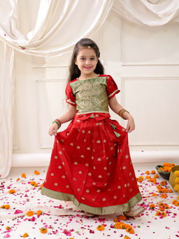 KID1 - Twinkle Pattu Red Lehenga With Choli