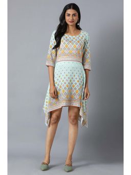 Aurelia - Aure Collection By Aurelia Green Flared Dress In Floral Print and Square Neck