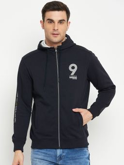 Cantabil - Men Navy Blue Hooded Casual Sweatshirt