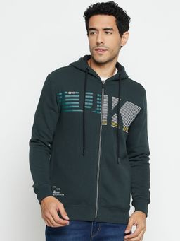 Cantabil - Men Bottle Green Hooded Casual Sweatshirt