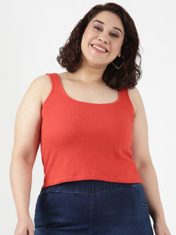THE PINK MOON - Women Orange Textured Cotton Crop Top