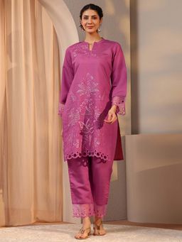 Libas - Pink Floral Embroidered Tunic With Solid Pant