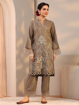 Libas - Brown Floral Embroidered Tunic With Solid Pant