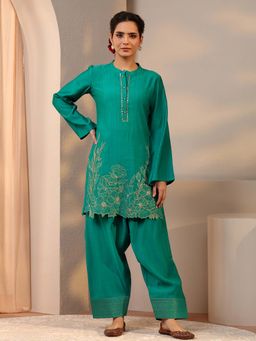 Libas - Green Floral Embellished Kurta With Salwar