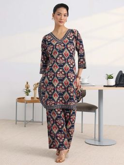 Gerua By Libas - Blue Floral Printed Straight Co-Ord