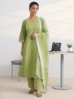 Gerua By Libas - Green Floral Printed A-Line Kurta With Pant & Dupatta