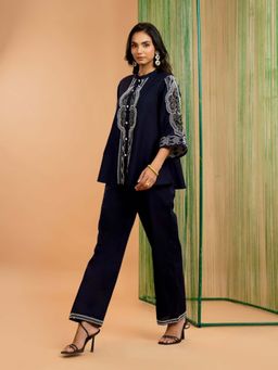 Autumnlane - Tatva Navy Blue Embroidered Cotton Co-Ord Set