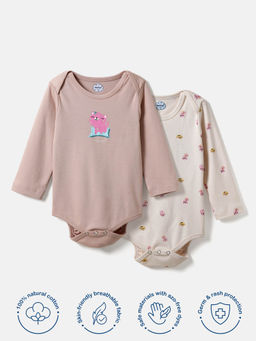 Nautinati - Cream Unisex Printed Half Sleeves Round Neck Bodysuit (Set of 2)