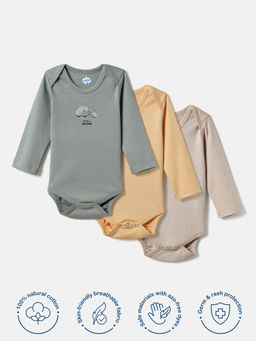 Nautinati - Green Unisex Printed Half Sleeves Round Neck Bodysuit (Set of 3)