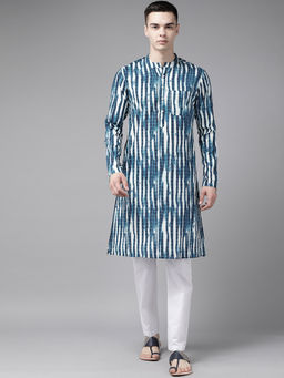 See Designs - Men Blue Multi Tie and Dye Print Design Straight Kurta