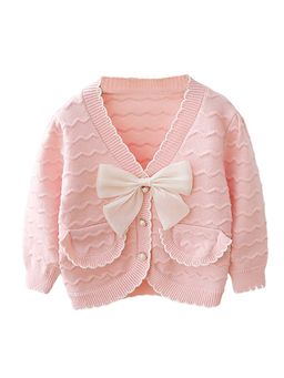 Little Surprise Box - Big Pink Bow Winter Toddlers Pink Ruffled Cardigan