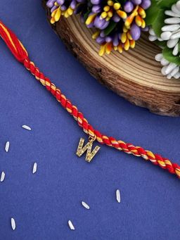 Digital Dress Room - W Letter Name Rakhi Designs Personalized Alphabet Ad Gold Plated