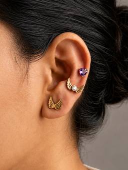 ARTKLIM - Angel Wing, Crystal Wing And Purple Heart Anti-Tarnish Earring (Pack of 3)