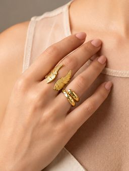 ARTKLIM - Angel Wing Ring Duo Adjustable Anti-Tarnish Ring Pack of 2