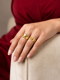 ARTKLIM - Leaf And Heart Embrace Pair Ring Set Adjustable (Pack of 2)
