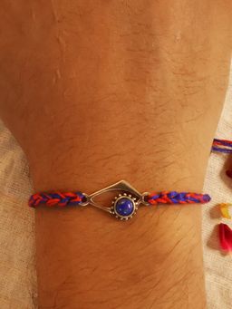 BeAbhika - Evil Eye 925 Sterling Silver & January Birthstone Thread Rakhi With Roli Chawal Capsules