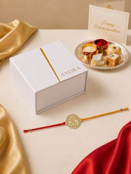 Axora Life - 925 Sterling Silver Gold Ganesha Rakhi For Brother With Roli-Chawal