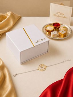 Axora Life - 925 Sterling Silver Gold Toned Om Charm Rakhi For Brother With Roli-Chawal