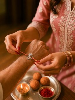 Axora Life - 925 Sterling Silver Om Rakhi For Brother With Roli Chawal