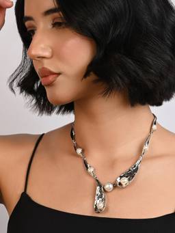 TOUCH925 - Pure 925 Silver Petal Pearl Necklace For Women