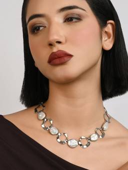 TOUCH925 - Pure 925 Silver Wavy Link Necklace For Women