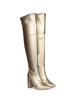 Saint G - Women Gold Napa Leather Thigh High Casual Boots