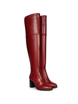 Saint G - Women Maroon Stretch Napa Thigh High Casual Boots