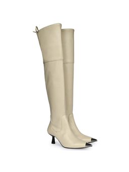 Saint G - Women Beige Stretch Napa Leather Above The Knee Casual Boots