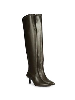 Saint G - Women Olive Stretch Napa Leather Above The Knee Casual Boots